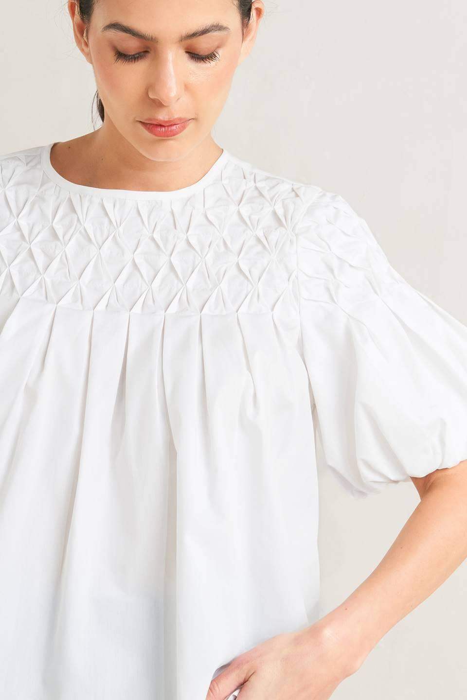 WHITE DREAM PUFF WOVEN TOP - Flying Tomato - Flyclothing LLC