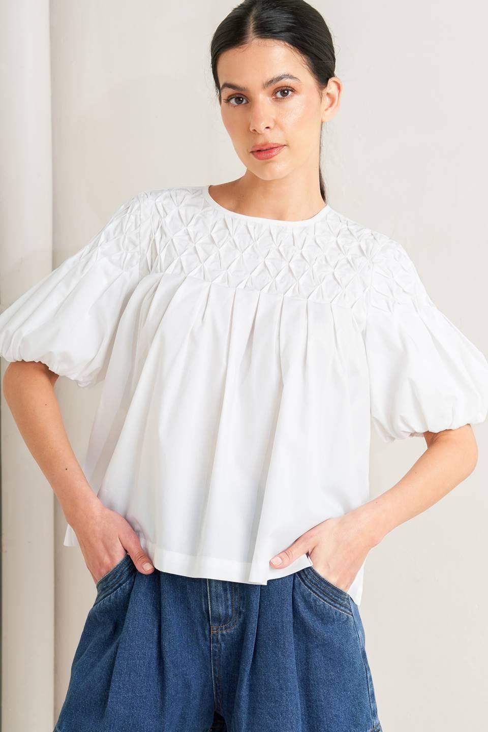 WHITE DREAM PUFF WOVEN TOP - Flying Tomato - Flyclothing LLC
