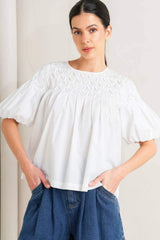 WHITE DREAM PUFF WOVEN TOP - Flying Tomato - Flyclothing LLC