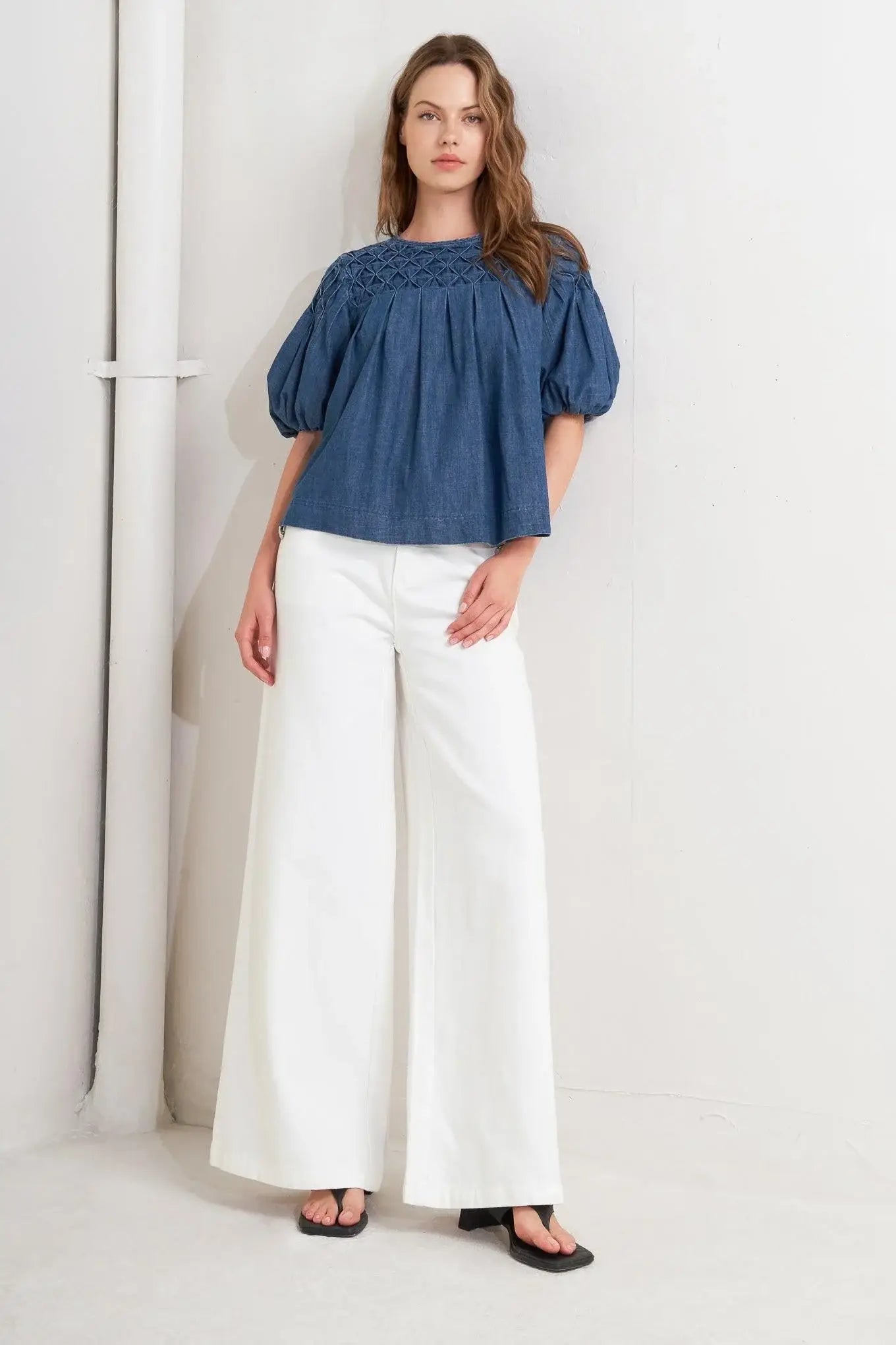 COTTAGE SPELL CHAMBRAY TOP - Flying Tomato - Flyclothing LLC