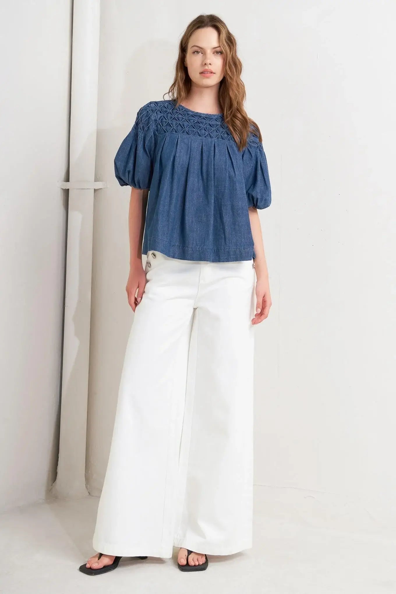 COTTAGE SPELL CHAMBRAY TOP - Flying Tomato - Flyclothing LLC