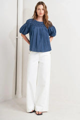 COTTAGE SPELL CHAMBRAY TOP - Flying Tomato - Flyclothing LLC
