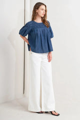 COTTAGE SPELL CHAMBRAY TOP - Flying Tomato - Flyclothing LLC