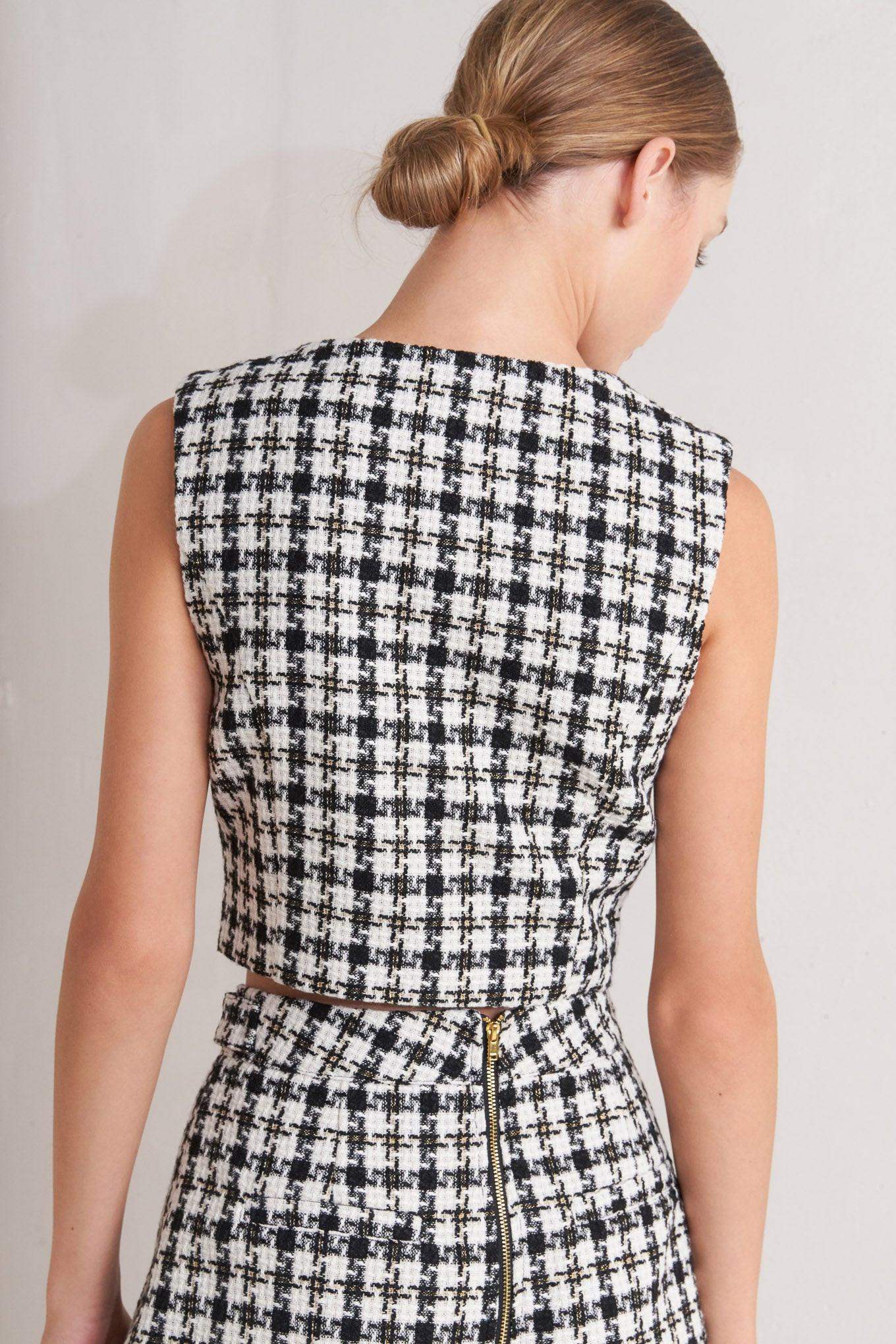 MONA CHECK TWEED VEST - Flying Tomato - Flyclothing LLC