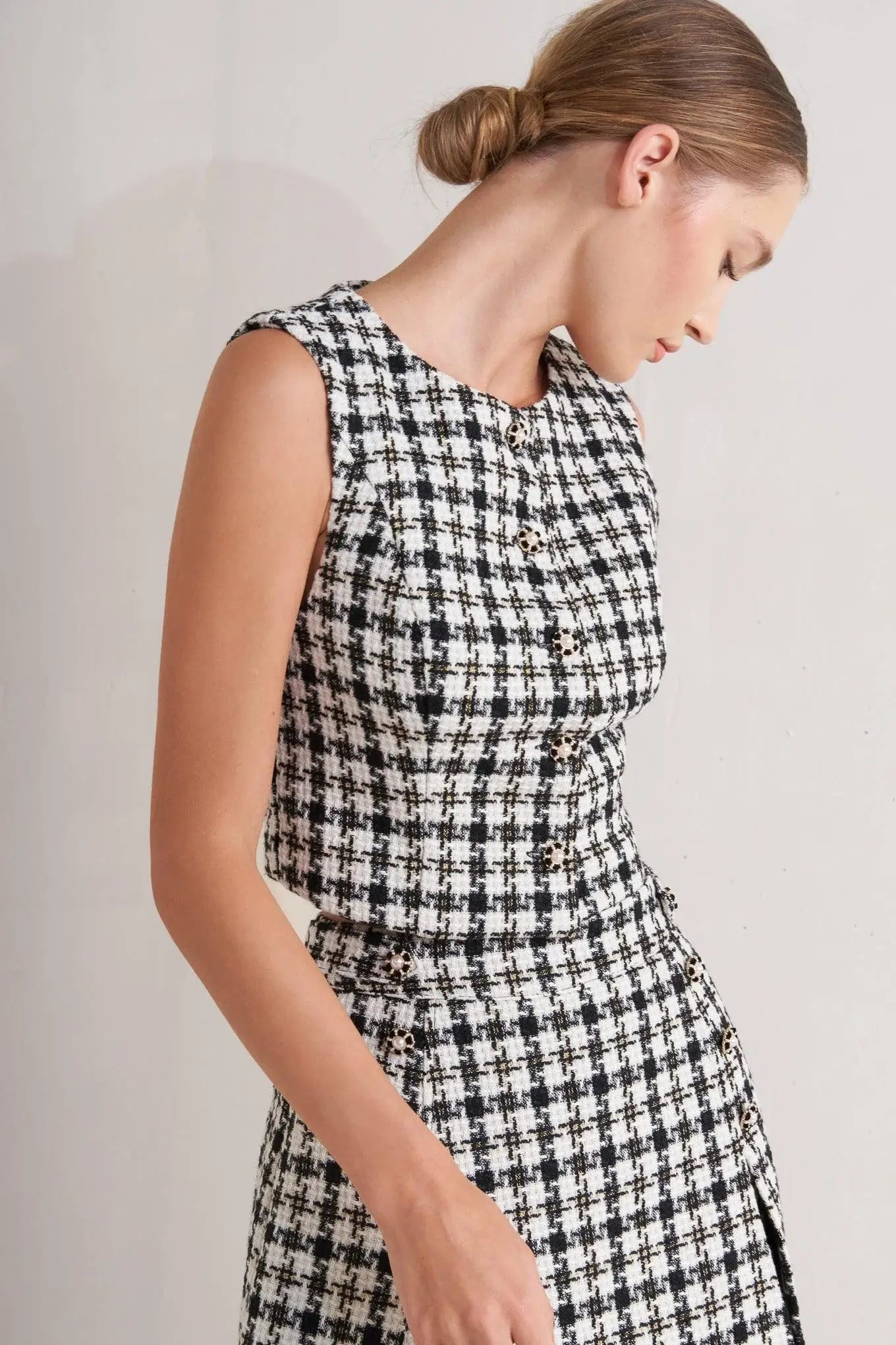MONA CHECK TWEED VEST - Flying Tomato - Flyclothing LLC