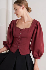 AMOUR SCALLOP WOVEN TOP - Flying Tomato - Flyclothing LLC