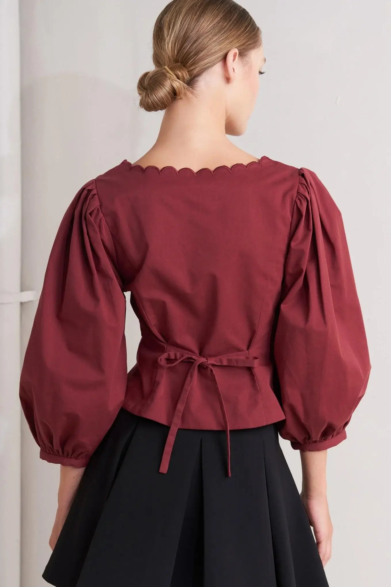 AMOUR SCALLOP WOVEN TOP - Flying Tomato - Flyclothing LLC