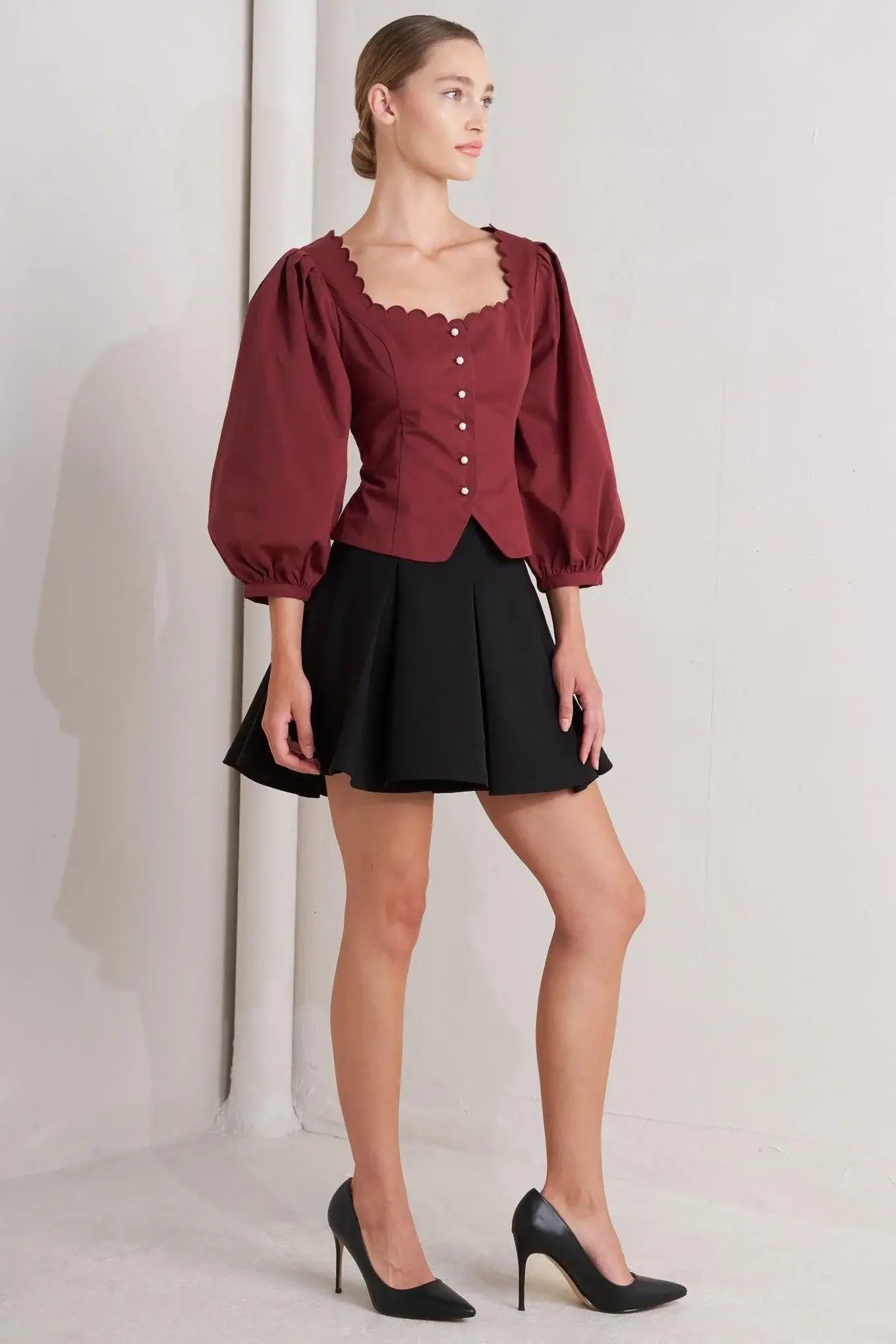 AMOUR SCALLOP WOVEN TOP - Flying Tomato - Flyclothing LLC