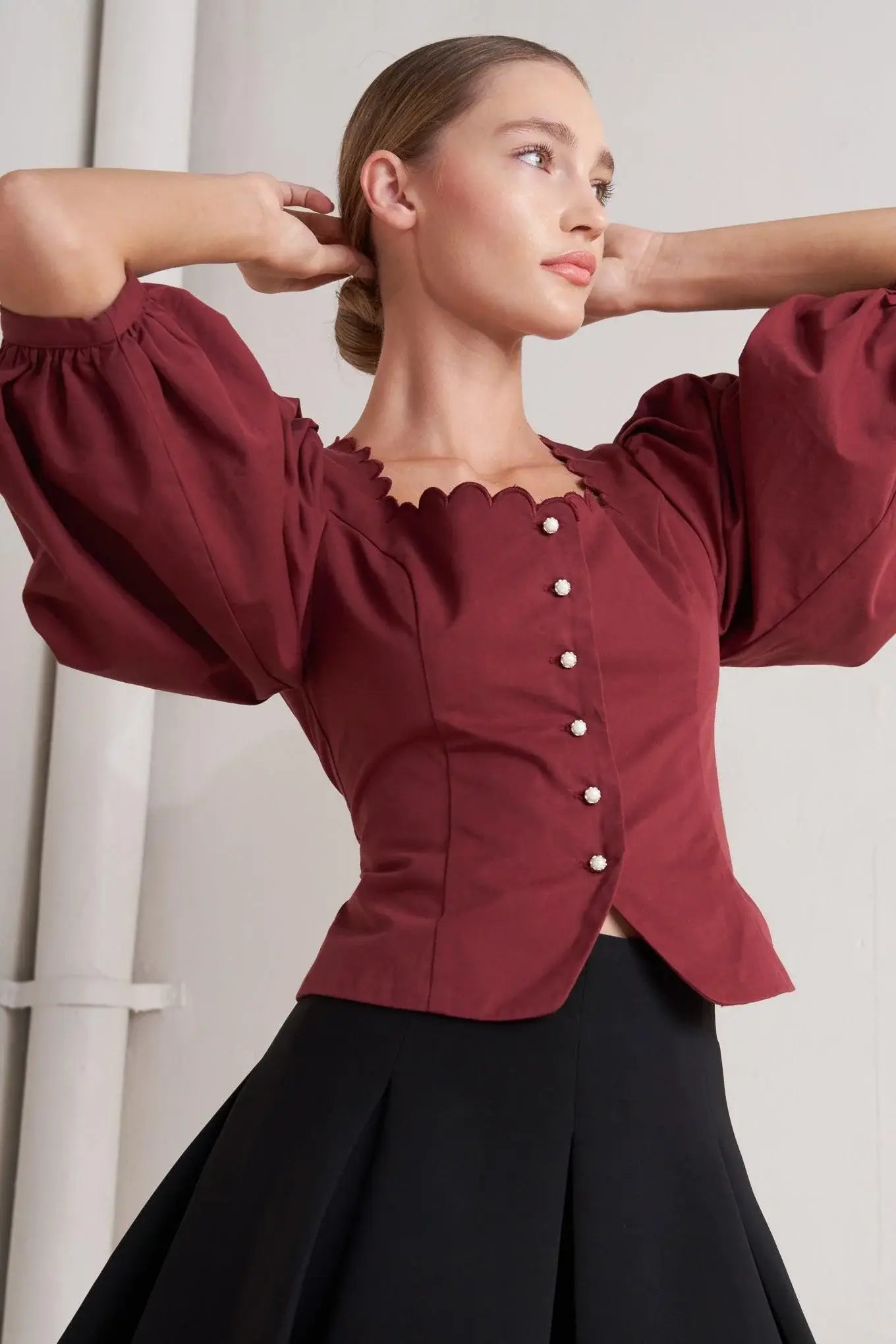 AMOUR SCALLOP WOVEN TOP - Flying Tomato - Flyclothing LLC