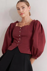 AMOUR SCALLOP WOVEN TOP - Flying Tomato - Flyclothing LLC