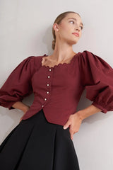 AMOUR SCALLOP WOVEN TOP - Flying Tomato - Flyclothing LLC