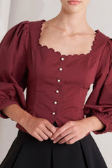 AMOUR SCALLOP WOVEN TOP - Flying Tomato - Flyclothing LLC