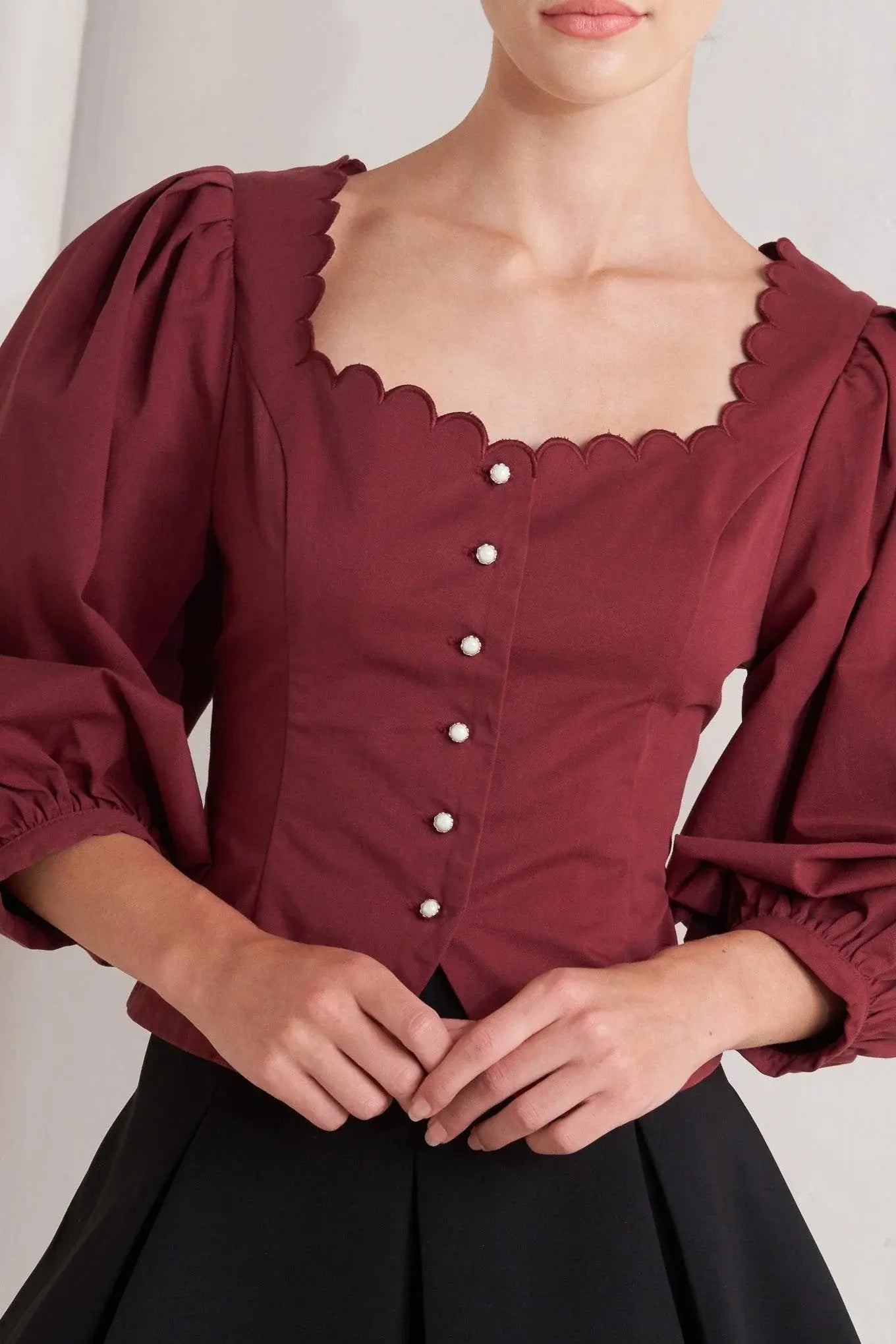 AMOUR SCALLOP WOVEN TOP - Flying Tomato - Flyclothing LLC
