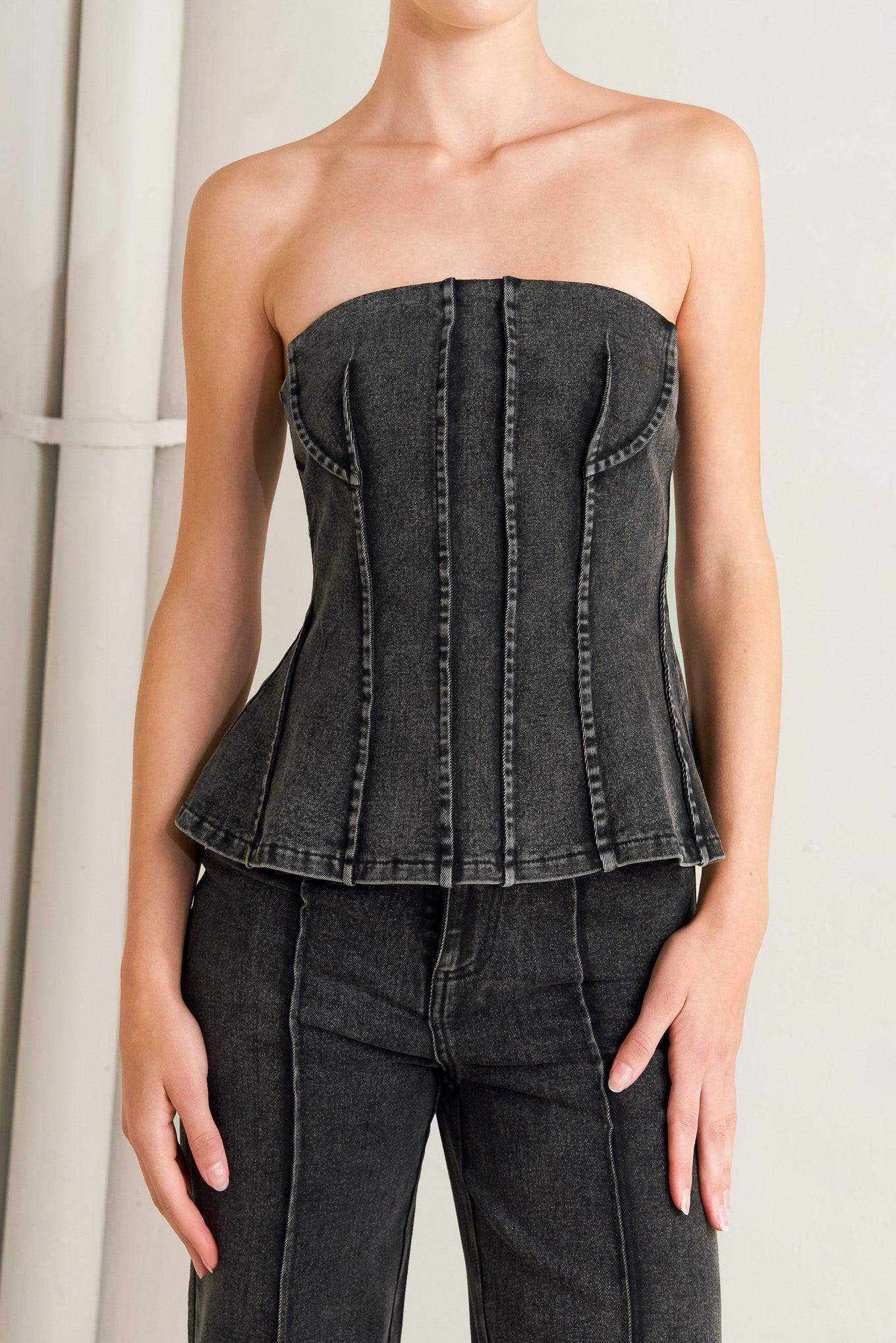 NIGHT SHAPE DENIM TOP - Flying Tomato - Flyclothing LLC