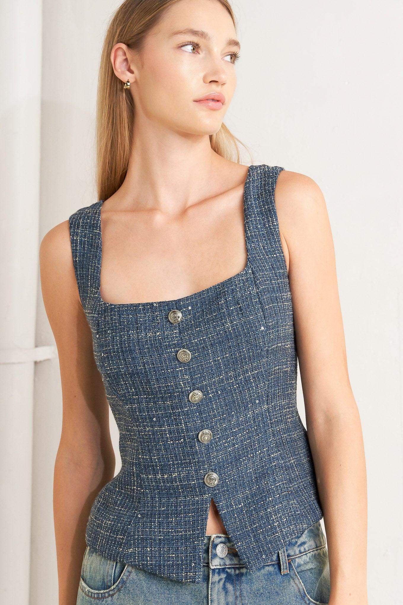 STUDIO FEMME LOOK TWEED TOP - Flying Tomato - Flyclothing LLC