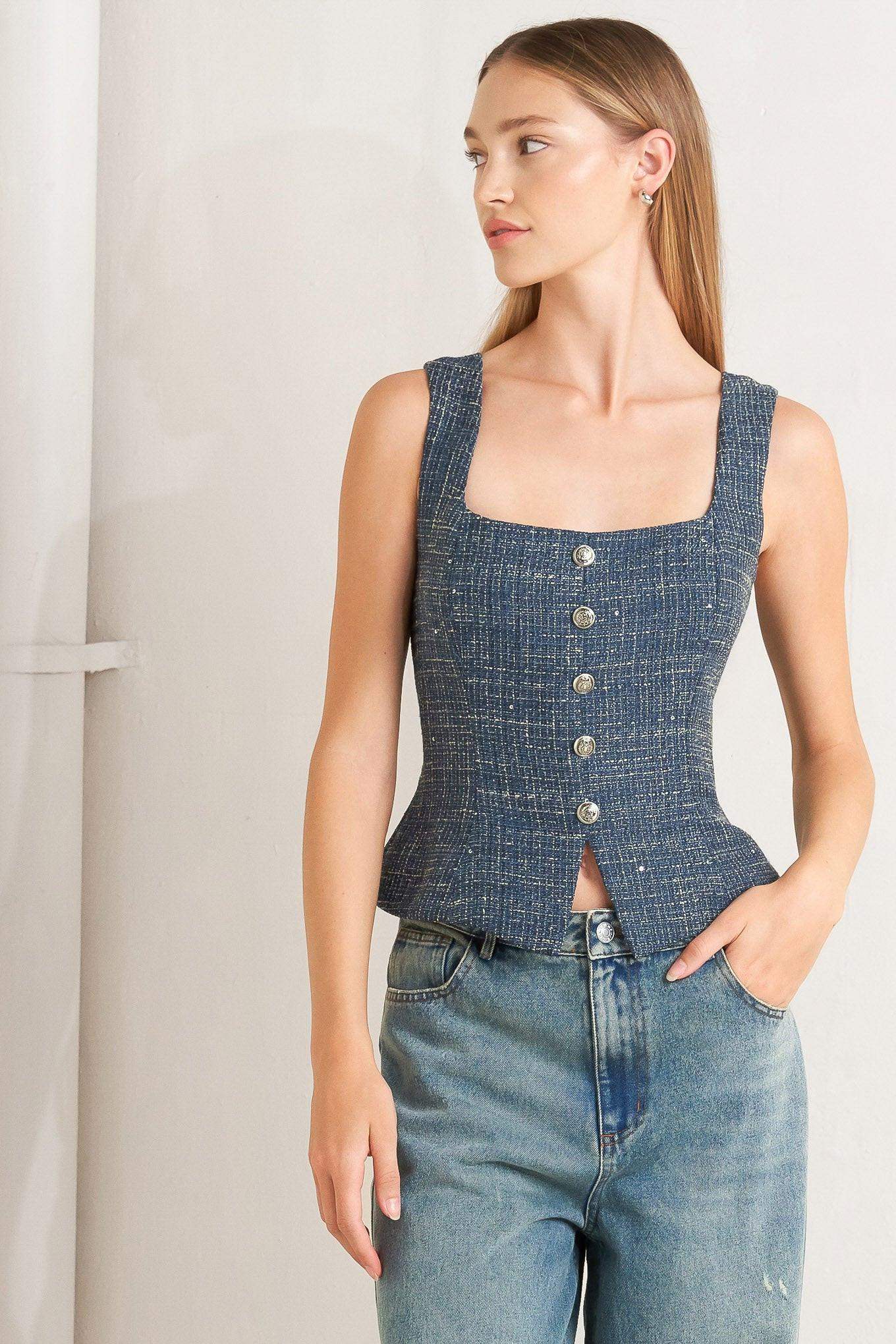 STUDIO FEMME LOOK TWEED TOP - Flying Tomato - Flyclothing LLC