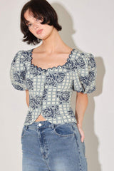 SWEET CHECK ROMANCE WOVEN JACQUARD TOP - Flying Tomato - Flyclothing LLC