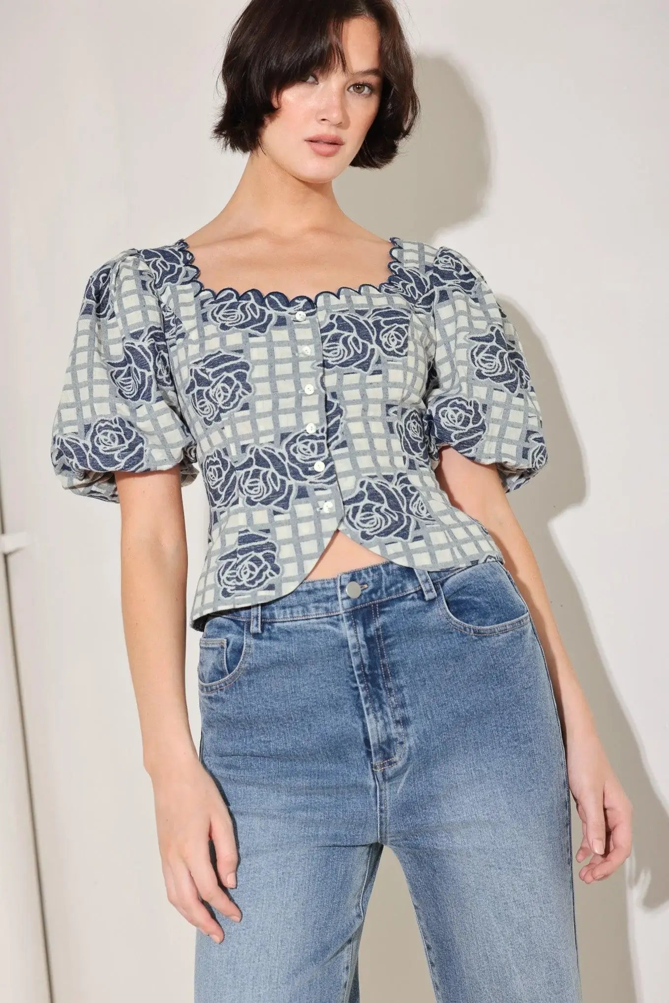 SWEET CHECK ROMANCE WOVEN JACQUARD TOP - Flying Tomato - Flyclothing LLC