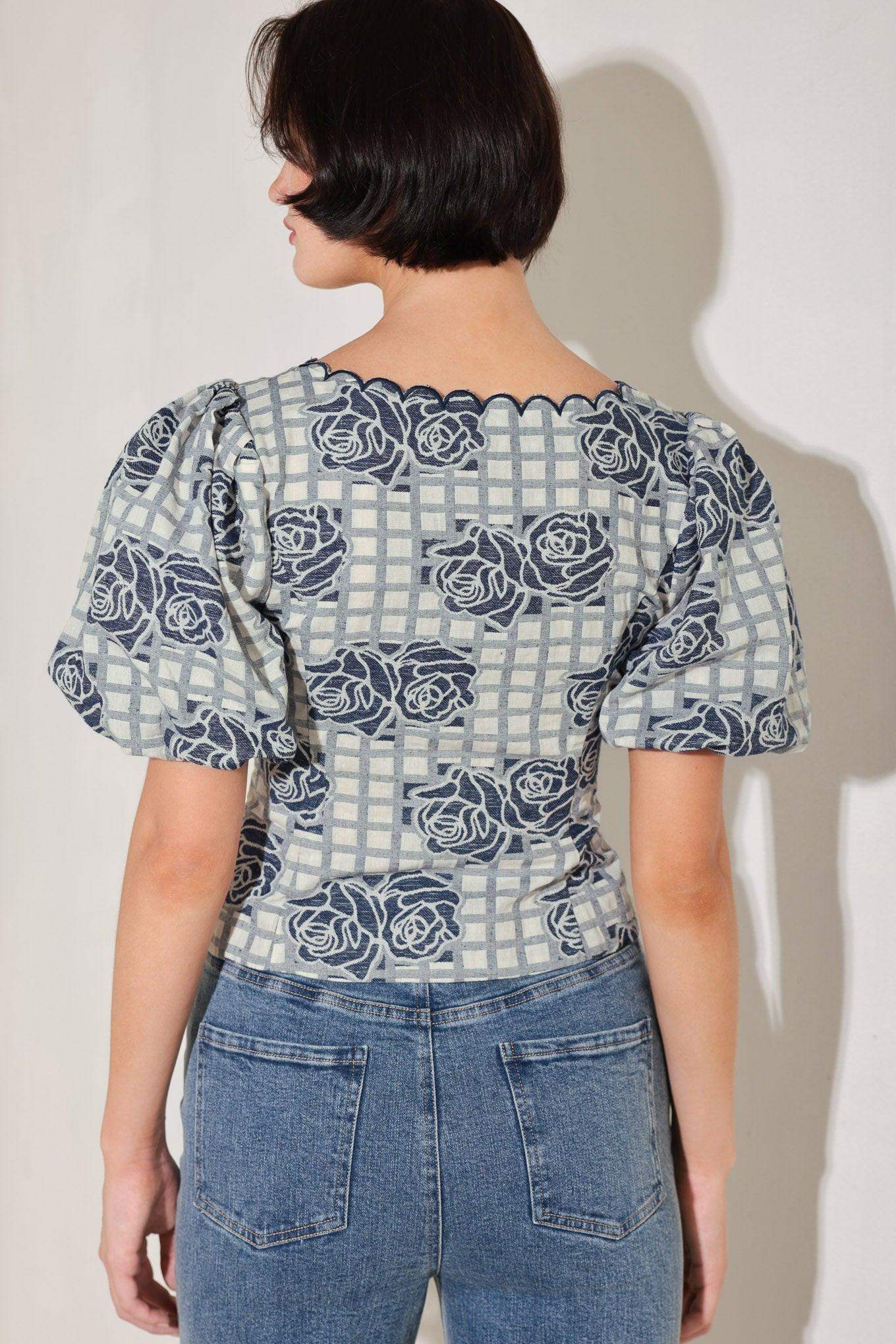 SWEET CHECK ROMANCE WOVEN JACQUARD TOP - Flying Tomato - Flyclothing LLC
