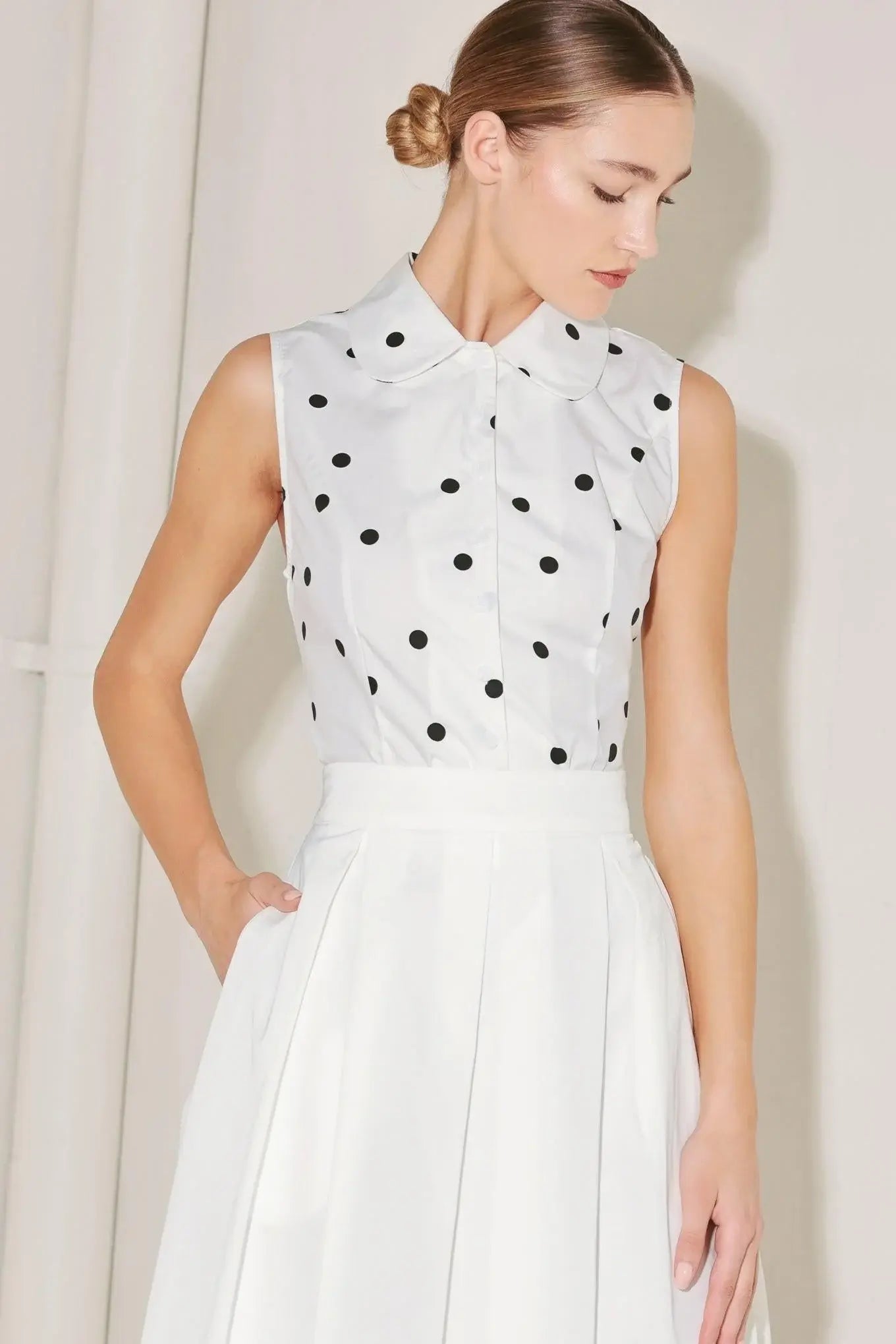 CAFÉ NOIR POLKA WOVEN TOP - Flying Tomato - Flyclothing LLC
