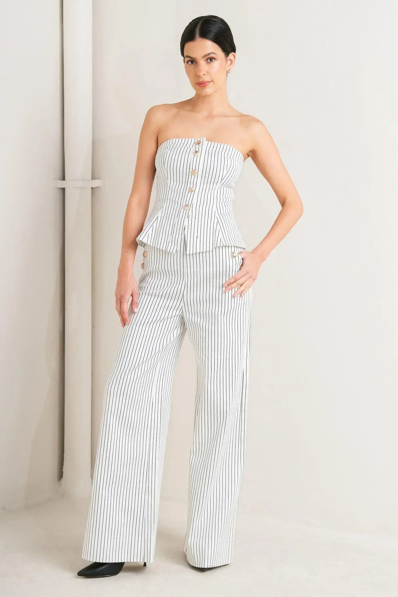 EFFORTLESS FORM STRIPE WOVEN TWILL TOP - Flying Tomato - Flyclothing LLC