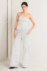 EFFORTLESS FORM STRIPE WOVEN TWILL TOP - Flying Tomato - Flyclothing LLC