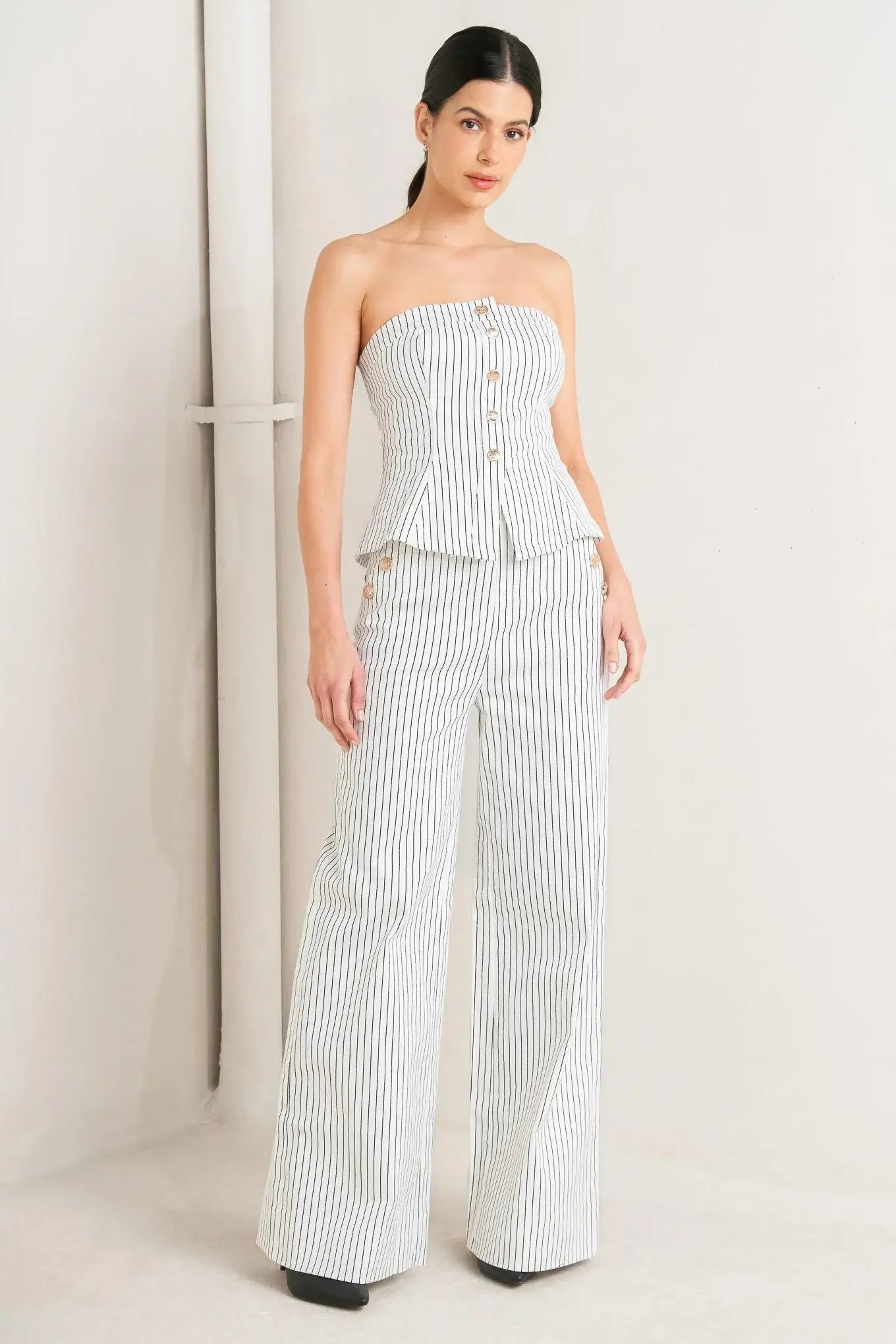 EFFORTLESS FORM STRIPE WOVEN TWILL TOP - Flying Tomato - Flyclothing LLC