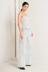 EFFORTLESS FORM STRIPE WOVEN TWILL TOP - Flying Tomato - Flyclothing LLC
