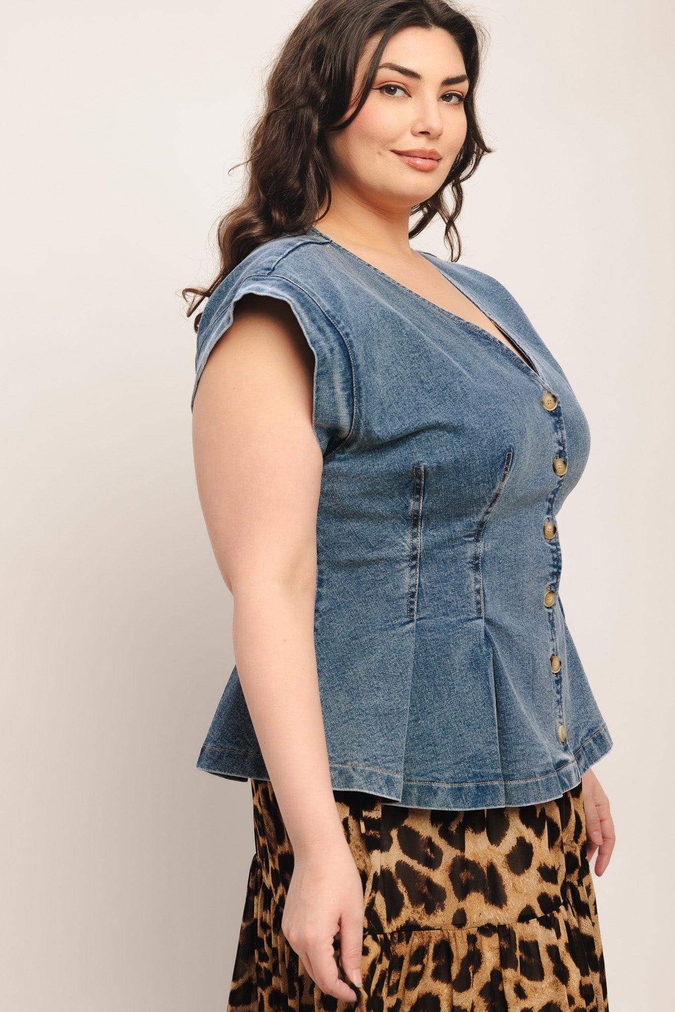 NO SECOND THOUGHT WASHED DENIM TOP - Flying Tomato - Flyclothing LLC