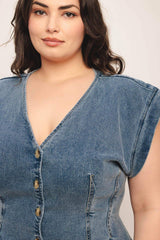 NO SECOND THOUGHT WASHED DENIM TOP - Flying Tomato - Flyclothing LLC