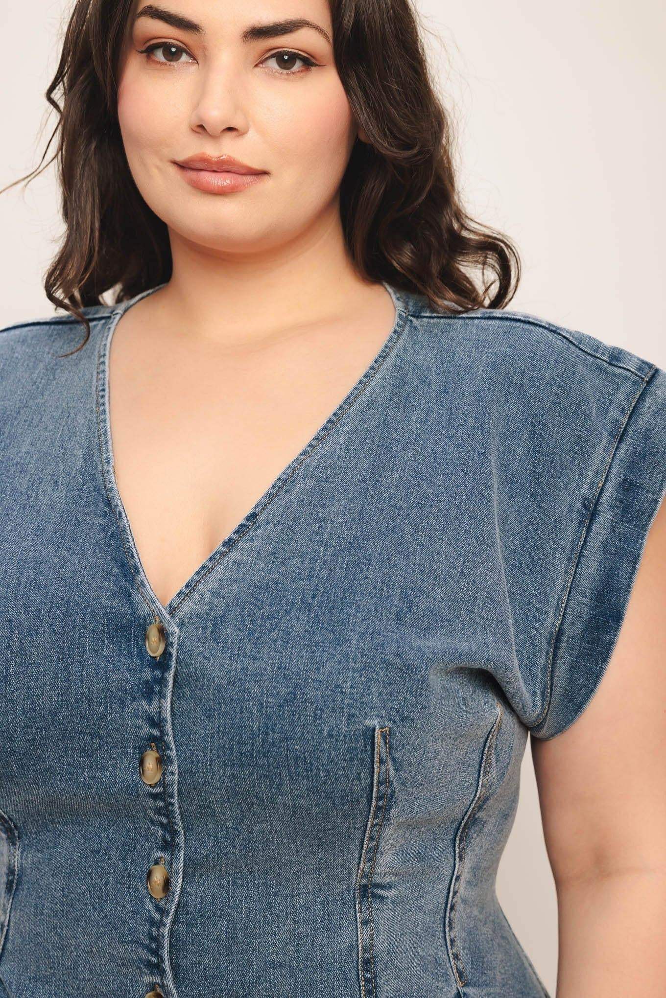 NO SECOND THOUGHT WASHED DENIM TOP - Flying Tomato - Flyclothing LLC