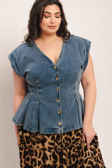 NO SECOND THOUGHT WASHED DENIM TOP - Flying Tomato - Flyclothing LLC