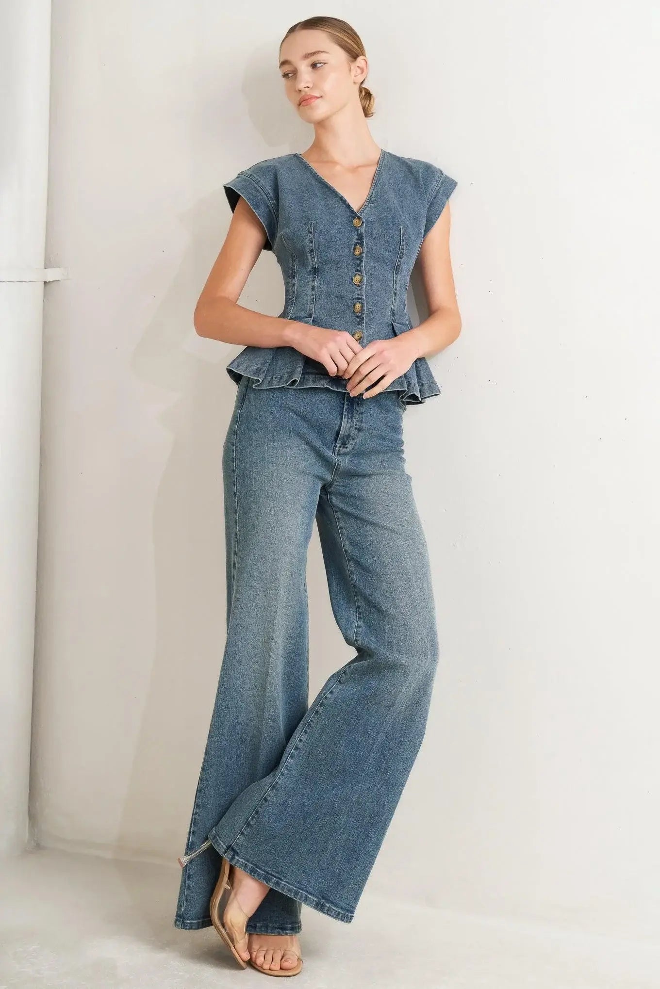 NO SECOND THOUGHT WASHED DENIM TOP - Flying Tomato - Flyclothing LLC