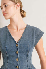 NO SECOND THOUGHT WASHED DENIM TOP - Flying Tomato - Flyclothing LLC