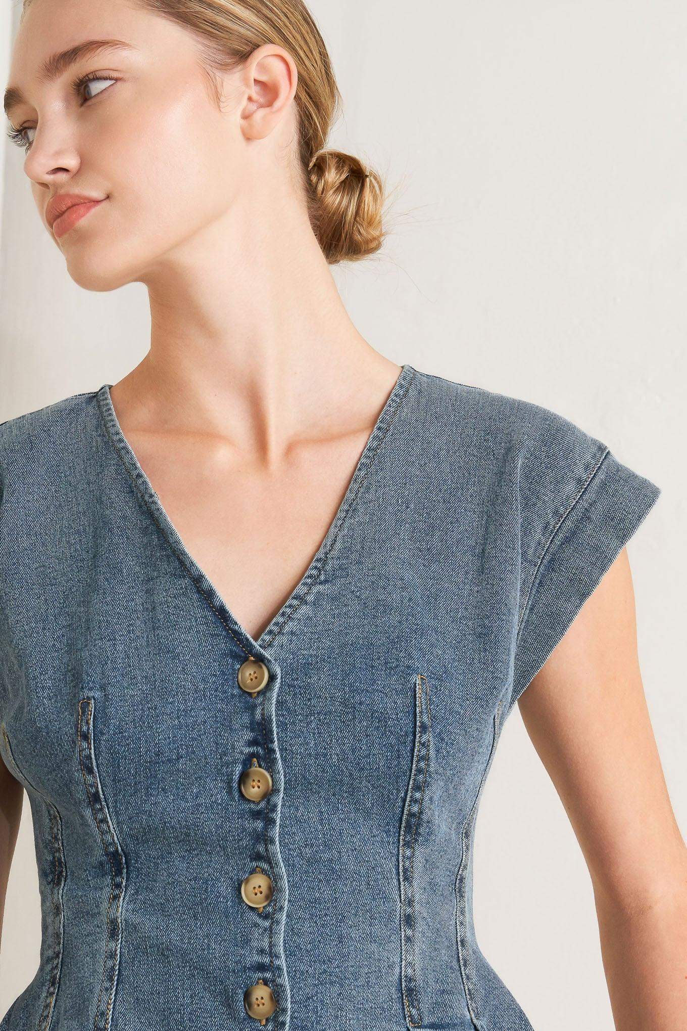 NO SECOND THOUGHT WASHED DENIM TOP - Flying Tomato - Flyclothing LLC