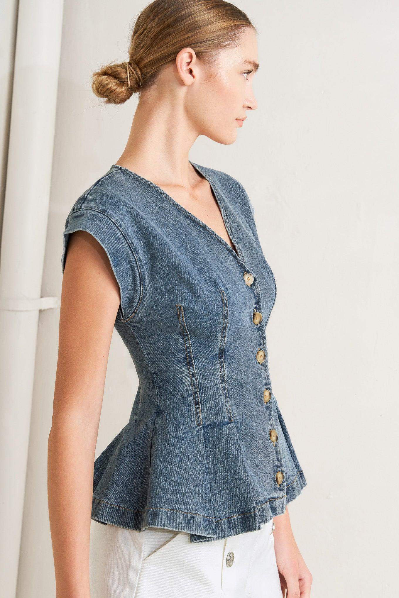 NO SECOND THOUGHT WASHED DENIM TOP - Flying Tomato - Flyclothing LLC
