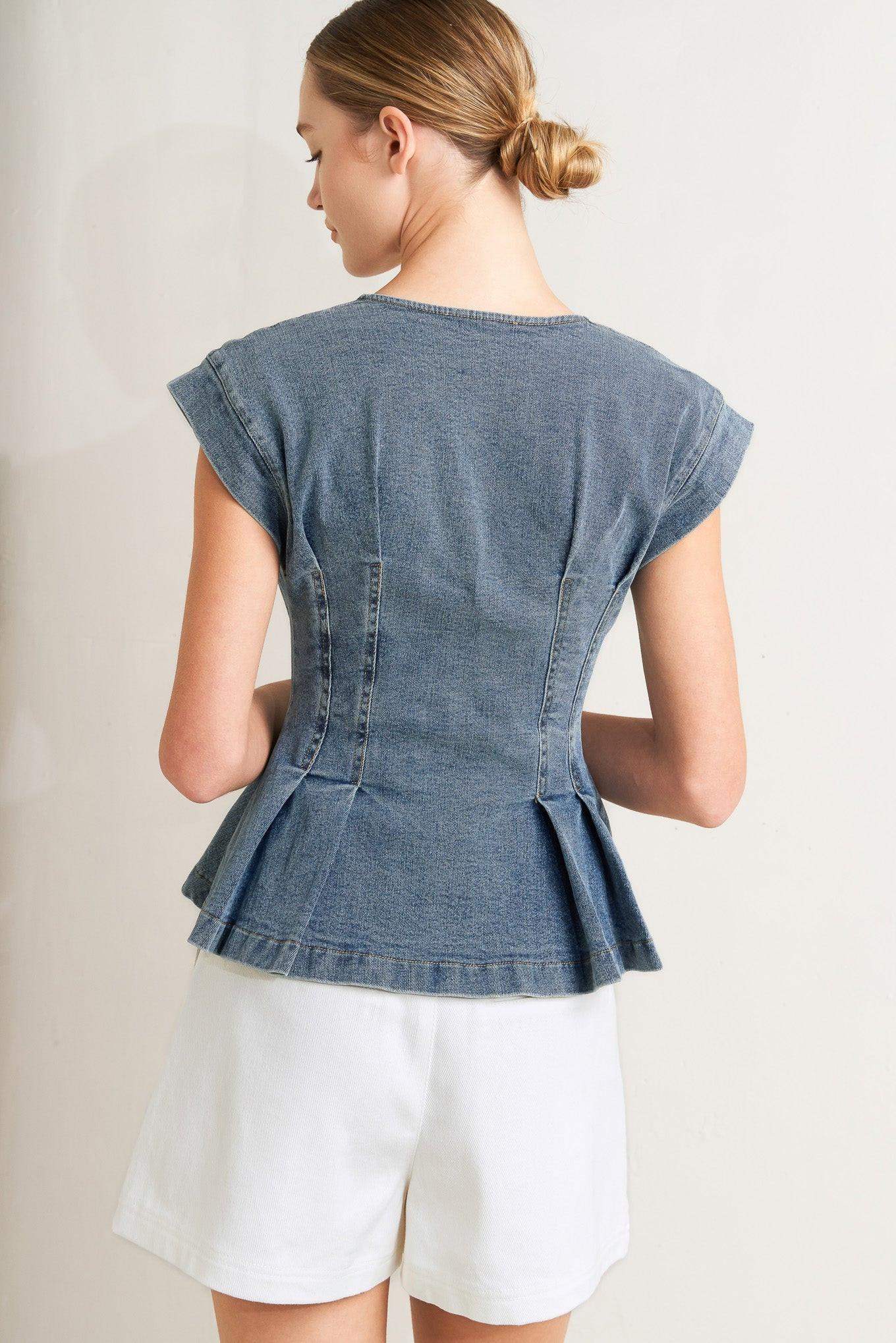NO SECOND THOUGHT WASHED DENIM TOP - Flying Tomato - Flyclothing LLC