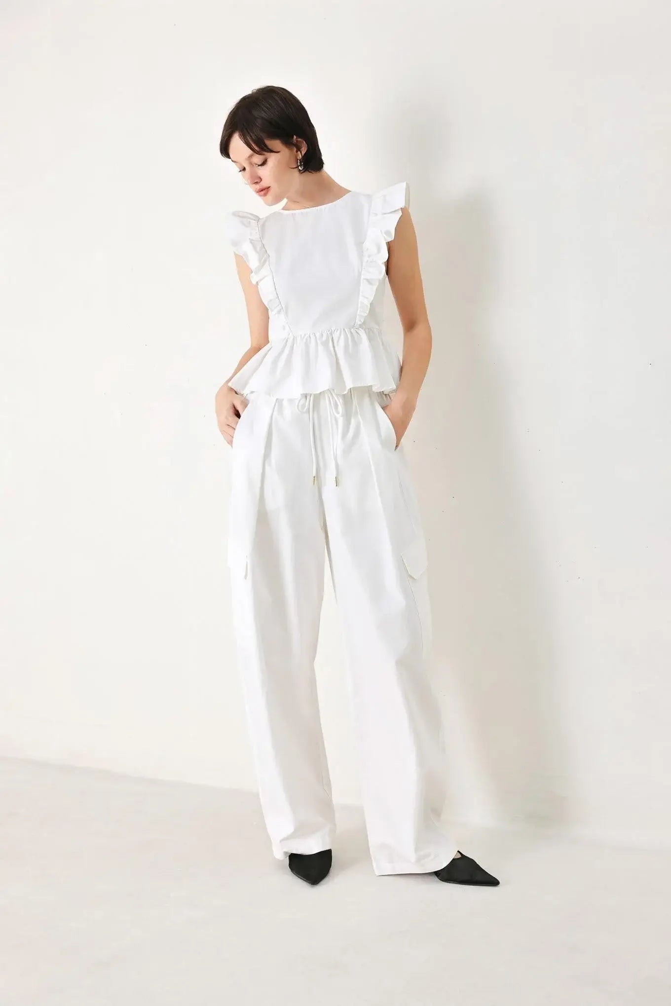 WHITE BLOSSOM WOVEN TOP - Flying Tomato - Flyclothing LLC