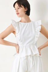 WHITE BLOSSOM WOVEN TOP - Flying Tomato - Flyclothing LLC