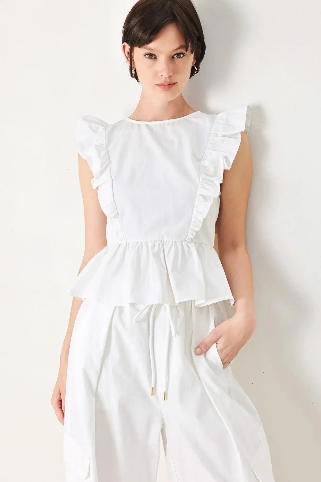 WHITE BLOSSOM WOVEN TOP - Flying Tomato - Flyclothing LLC