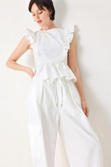 WHITE BLOSSOM WOVEN TOP - Flying Tomato - Flyclothing LLC