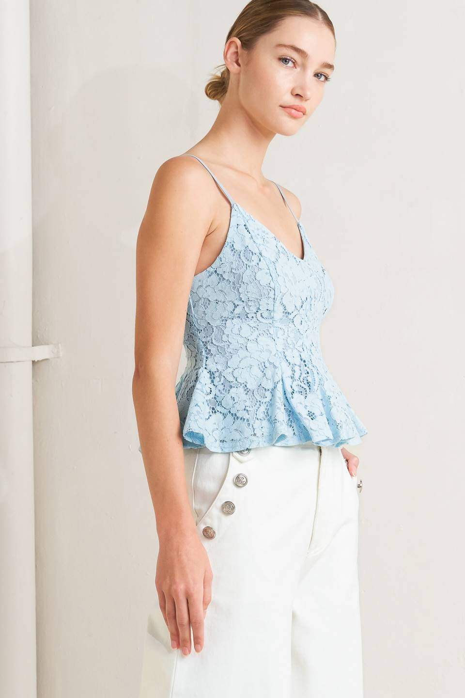 PURELY ROMANTIC WOVEN LACE CAMI TOP