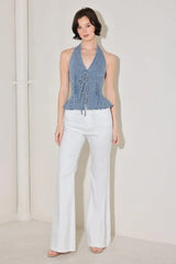 RETRO RISE HALTER DENIM TOP - Flying Tomato - Flyclothing LLC