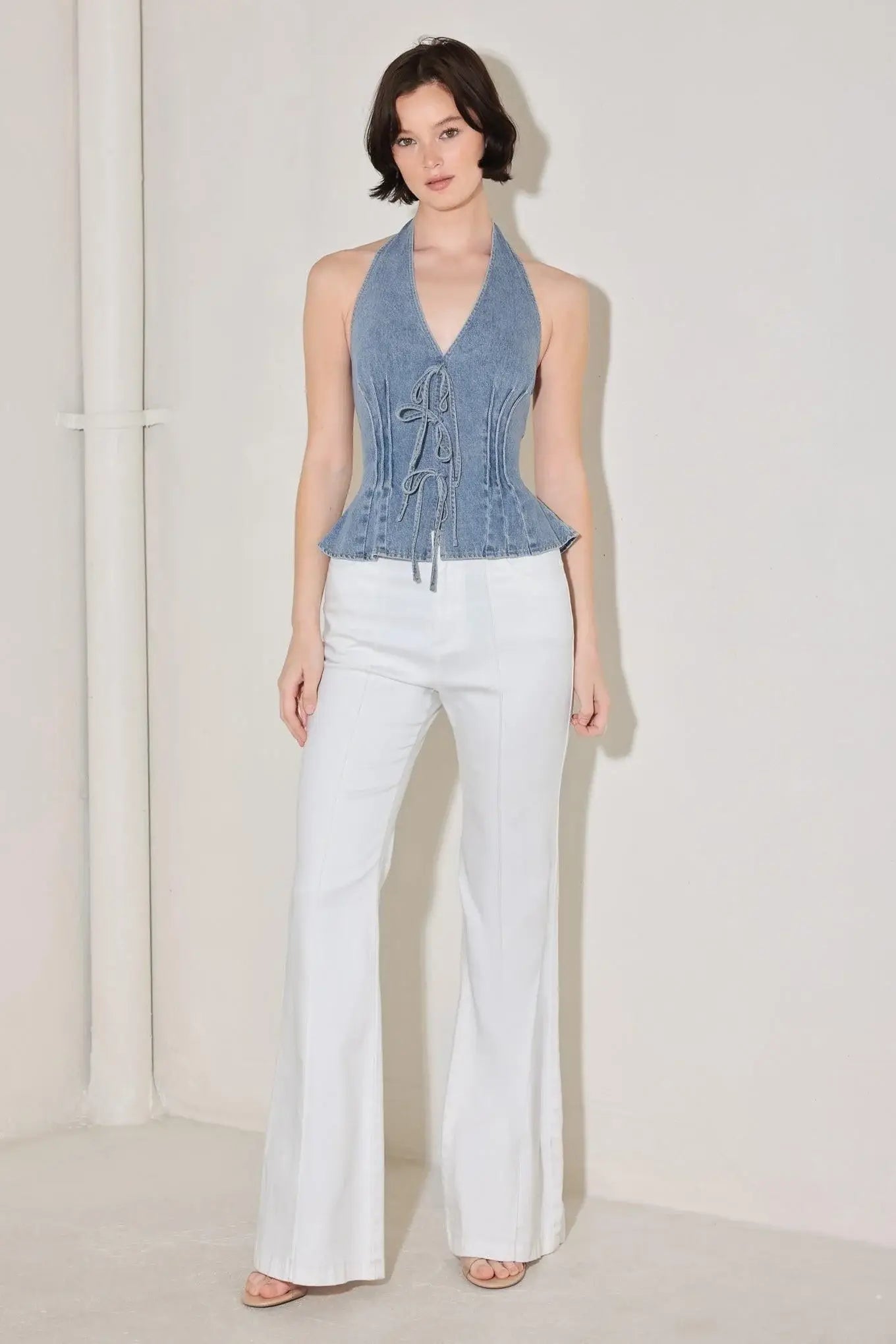 RETRO RISE HALTER DENIM TOP - Flying Tomato - Flyclothing LLC