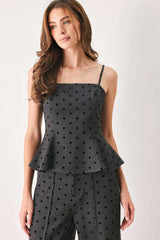 CHARCOAL DOT CHARCOAL PEPLUM TOP - Flying Tomato - Flyclothing LLC