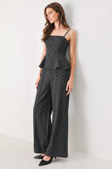 CHARCOAL DOT CHARCOAL PEPLUM TOP - Flying Tomato - Flyclothing LLC