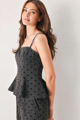 CHARCOAL DOT CHARCOAL PEPLUM TOP - Flying Tomato - Flyclothing LLC