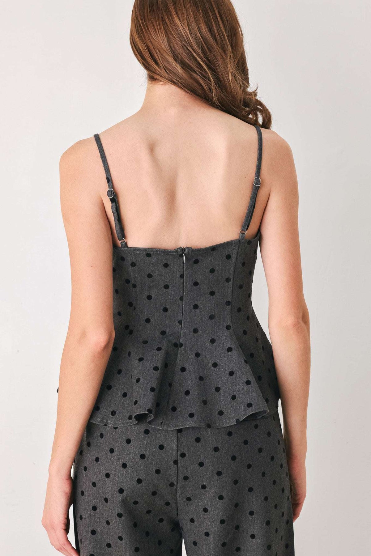 CHARCOAL DOT CHARCOAL PEPLUM TOP - Flying Tomato - Flyclothing LLC