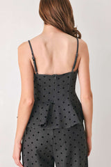 CHARCOAL DOT CHARCOAL PEPLUM TOP - Flying Tomato - Flyclothing LLC