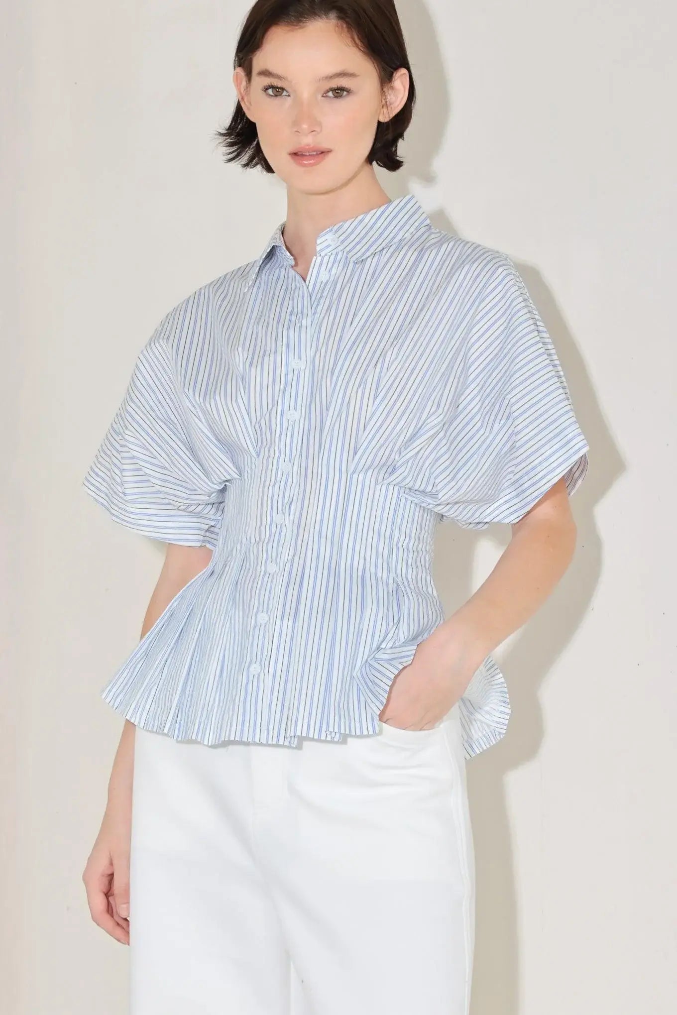 SKYLINE STRIPE WOVEN TOP - Flying Tomato - Flyclothing LLC